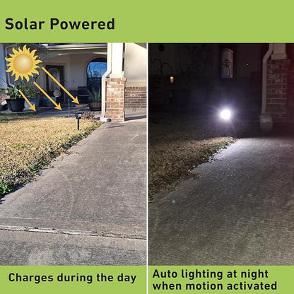 Good Earth Lighting Solar LED Landscape Security or Strobe Path Light in Matte Black, Motion Sensor with Auto Off, 200 Lumens, 5000K Color Temperature, IP65 Rated