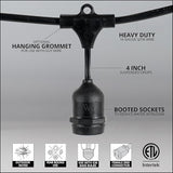 100-ft 50 Suspended Sockets E26 Commercial Patio Light Stringer, Heavy Duty - Outdoor Security Flood Light | Lumora