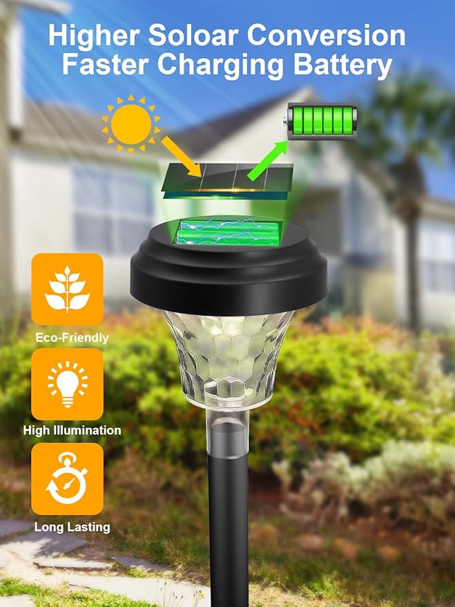 ROOR Solar Pathway Lights 2 Pack, Outdoor Solar Yard Lights, RGB Color Changing+Warm White, IP67 Waterproof LED Solar Lights for Garden Path Backyard Christmas Lawn Landscape Decorative