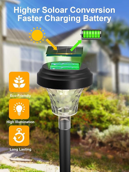 ROOR Solar Pathway Lights 2 Pack, Outdoor Solar Yard Lights, RGB Color Changing+Warm White, IP67 Waterproof LED Solar Lights for Garden Path Backyard Christmas Lawn Landscape Decorative