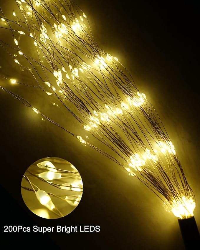 Solar Firework Lights Outdoor Waterproof 2Pcs 200 LED with 8 Modes DIY Stake Landscape Light for Outside Garden Yard Pathway Party Decor Christmas Decoration Solar Starburst Lights Warm White