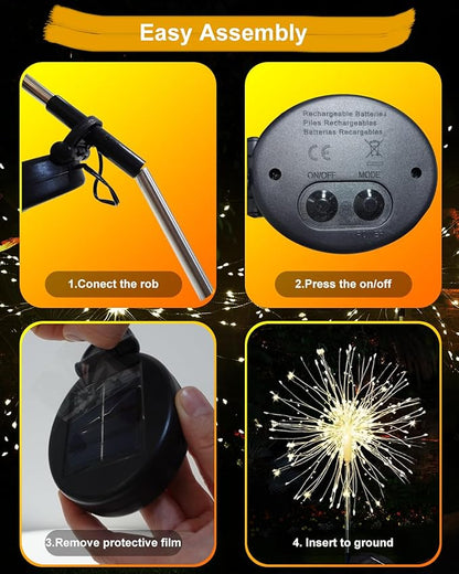Solar Firework Lights Outdoor Waterproof 2Pcs 150 LED with 8 Modes DIY Stake Landscape Light for Outside Garden Yard Pathway Party Decor Christmas Decoration Solar Starburst Lights Warm White