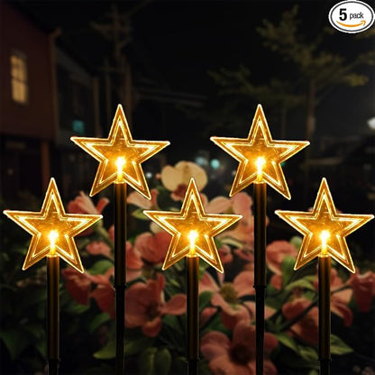 Solar Christmas Pathway Lights, 5 Pack Solar Christmas Decor Star Lights Outdoor Waterproof Stake Lights Garden Decorative Lights Walkway Lights for Landscape Yard Lawn Patio Wedding Party(Warm White)