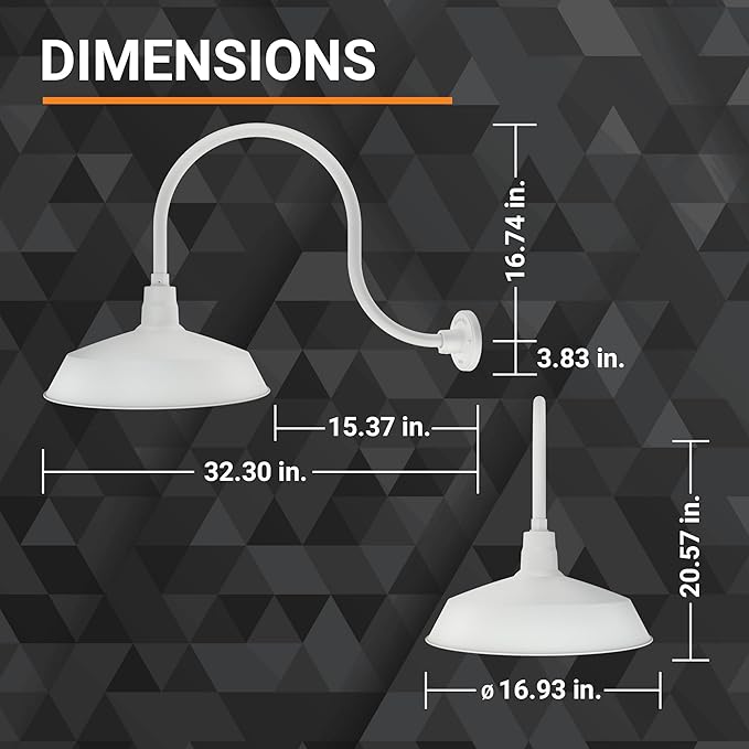 17in. White Finish Outdoor Gooseneck Barn Light Fixture with 24in. Long Extension Arm - Wall Sconce Farmhouse | Lumora
