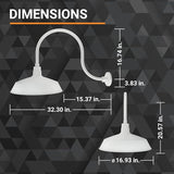 17in. White Finish Outdoor Gooseneck Barn Light Fixture with 24in. Long Extension Arm - Wall Sconce Farmhouse | Lumora