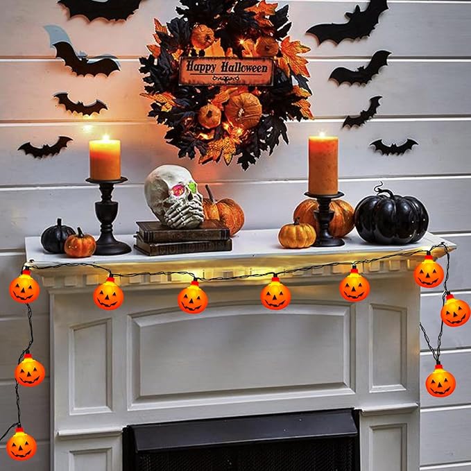 SUNSGNE Halloween Pumpkin String Lights 8.5ft Orange Hanging Decorative String Light with 10 Round Pumpkin Lights for Indoor Outdoor Halloween Party Thanksgiving Day Decor