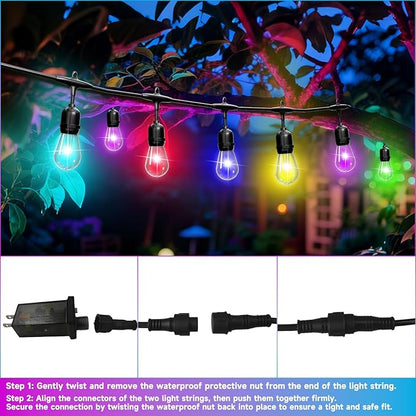 RGB Safety String Lights 50FT - Commercial Grade Low Voltage Strand with 20 S14 Shatterproof Bulbs for Tree Garden Yard bistro Cafe | RGB Party Lights & Outdoor Lights | IP65 Waterproof | UL Listed