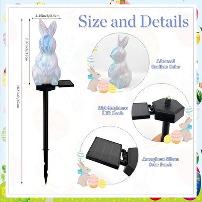 2 Pack Solar Easter Bunny Lights Outdoor, Waterproof Solar Easter Decorations Outdoor Bunny Rabbit Light Easters Yard Stakes Lights for Outside Lawn Walkway Patio (Blending Colors)