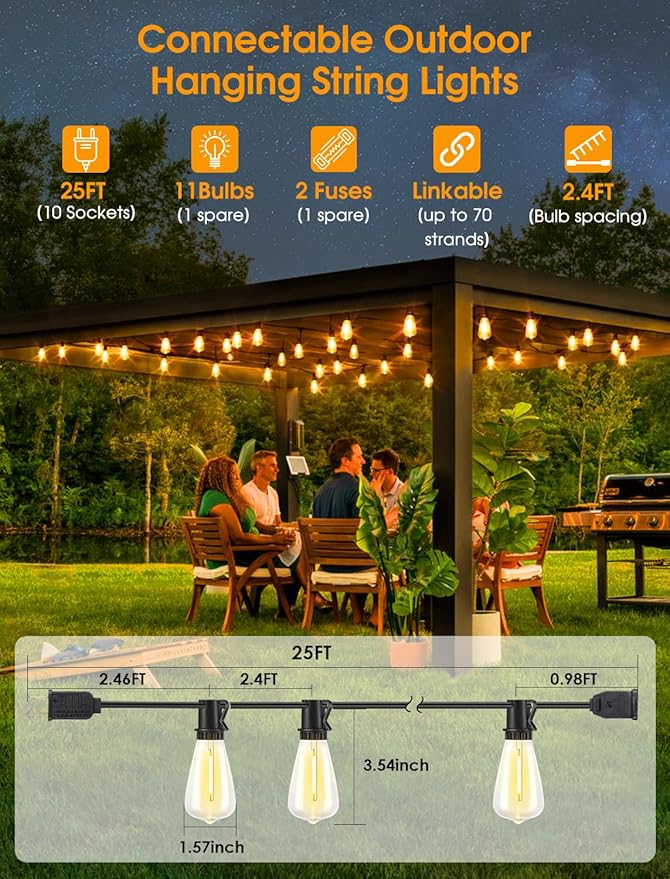 25FT ST38 String Lights Bundle with 100FT A39 String Lights for Backyard Patio Bistro Cafe Indoor Outdoor Decor | Lumora