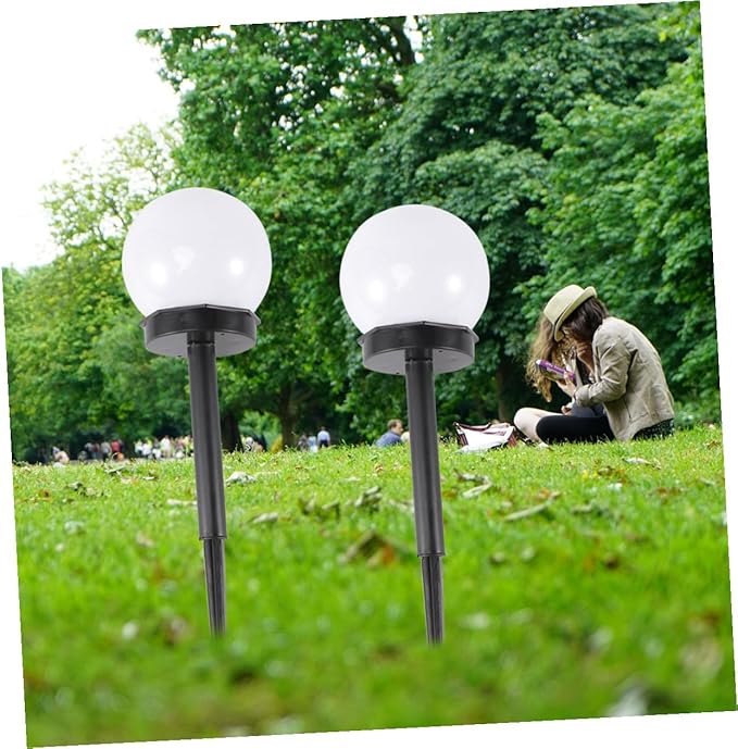 Lurrose 4pcs Solar Lawn Ball Bulb Lights Waterproof Garden Solar Ground Plug Courtyard Landscape Lighting for Outdoor Warm White Yard Path