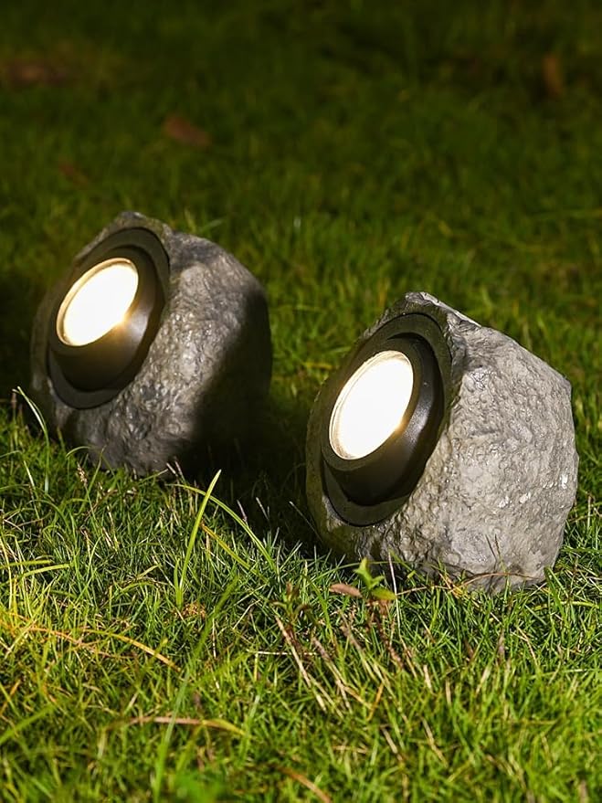 PLBSE Solar Rock Light, Super Bright Solar Spot Garden Light, Rotable Lamp Head, Cool White/Warm White Switchable, Waterproof, Crystal White, Small, Outdoor, Pathway