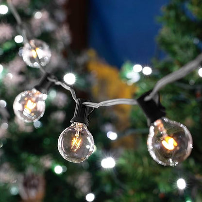 G50 Patio String Lights with 25 Clear Globe Bulbs Outdoor Cafe Hanging Lights Black Wire - 25 Feet