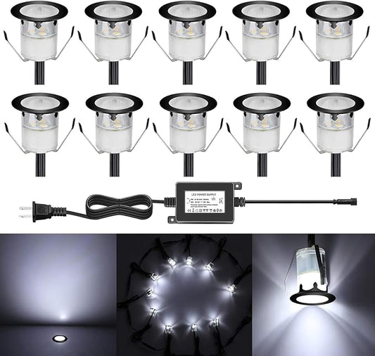 Low Voltage LED Deck Light Kit Stainless Steel Waterproof Recessed Wood Decking Stairs Garden Yard Patio Decor Lamp Black Border Outdoor LED Lighting (Cool White, 10pcs)