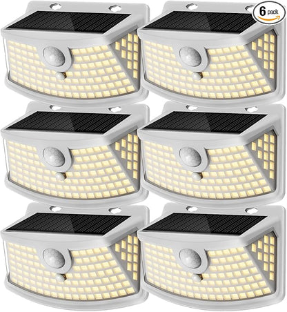 Aootek New Solar Motion Sensor Lights 120 LEDs with Lights Reflector,270° Wide Angle, IP65 Waterproof, Step Lights for Front Door, Yard, Garage, Deck (White, Warm White, 6-Pack)