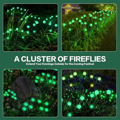 Halloween Decorations Solar Spooky Lights Outdoor - 2PACK 16LED Wind Dance Green Swaying Firefly Lights with Halloween Party Decor, Outdoor Waterproof Solar Garden Lights for Yard Patio Home Decor