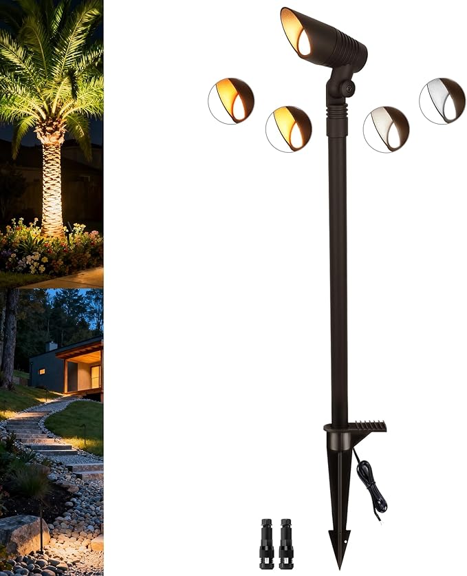 Mini LED Landscape Spotlights, 16'' Tall Pole, 5CCT 5W 12 Volt Wired Low Voltage Bronze Landscape Small Spotlights for Outdoor Tree Flag House Pathway Driveway, 60° Beam Angle, 1PK