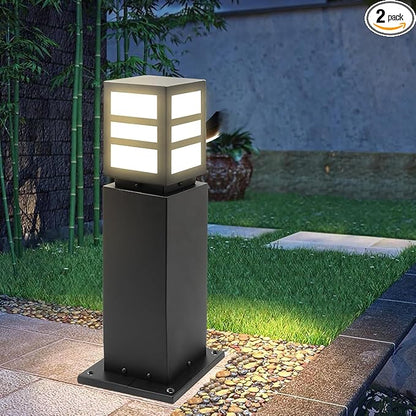 2Pack Landscape Path Lights 24" IP65 Waterproof Bollard Lights, Heavy Duty Steel Stable Widened Base E27 Lamp Holder, Modern Outdoor Path Lights Bollard for Lawn, Patio, Courtyard, Driveway, Oblong