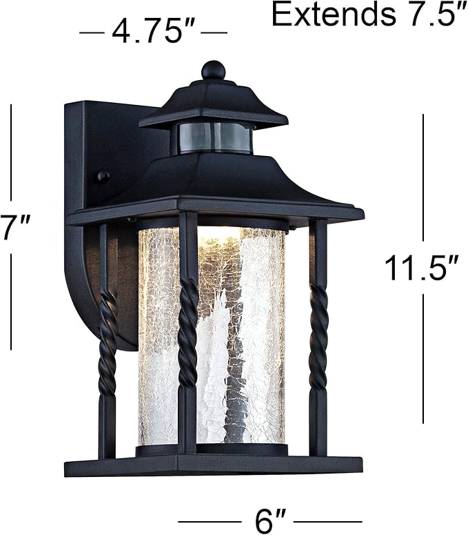 John Timberland Westray Outdoor Wall Light Fixture LED Black Lantern 11 1/2" Clear Crackled Glass Motion Sensor | Lumora