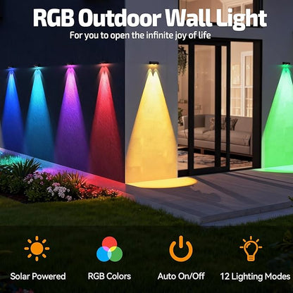 Solar Fence Lights Outdoor,Fence Solar Lights Outdoor IP65 Waterproof Designed with 12 Modes RGB 10 Colors for Wall Step Pool Railing Patio Backyard Holiday Feature Decorations (8 Pack)
