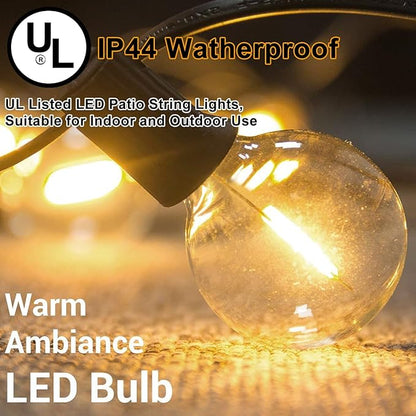Abeja Outdoor String Lights, 25Ft G40 Globe LED Patio Lights with 27 Edison Plastic Bulbs(2 Spare), Hanging Patio String Lights for Backyard Porch Balcony Party Decor, E12 Socket Base, Black