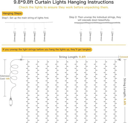 suddus Curtain Lights for Bedroom, 300 Led 9.8x9.8ft Curtain Lights for Backdrop, Curtain String Lights for Christmas, Dorm, Wall, Backdrop, Window, Wedding, Party, Birthday Decor, Warm White