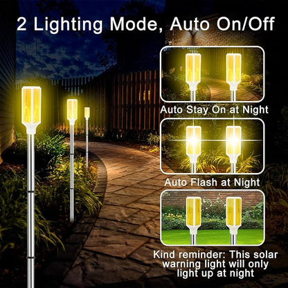 Aolyty Solar Lights Outdoor, Waterproof Driveway Markers Reflective, Warning Flash Light with 2 Lighting Modes, LED Solar Light 4 Pack for Parking Lots, Yard, Sidewalk, Stop Sign, 30 Inches (Yellow)