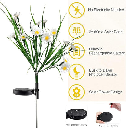 Solar Lawn Light Flower Light 2 Pack 28LED Daisy Solar Garden Light,Outdoor Decoration Stake Lights,Waterproof Solar Landscape Light Statue lamp Garden Stakes Decorative,Lawn (White)