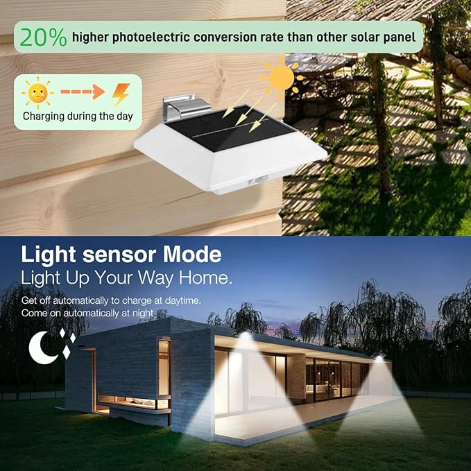 Solar Gutter Lights Motion Sensor Outdoor Security Light (2 Pack), LED (6-Diode) Waterproof Durable Fence Gutter Driveway Garden Patio Path Decking Light Made for Quality Outdoor Life