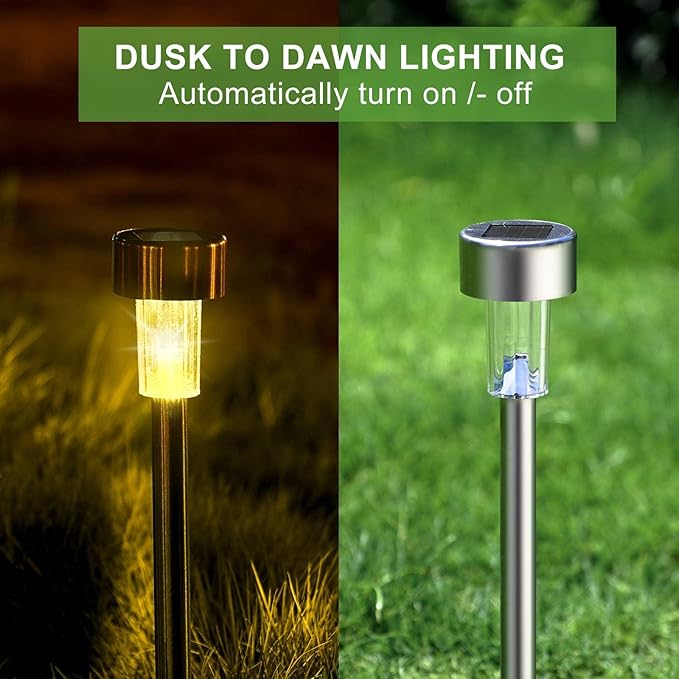 Solar Lights Outdoor Waterproof, Stainless Steel LED Landscape Lighting, Solar Garden Lights, Outdoor Valentines Day Decorations for Yard, Pathway, Walkway, Patio, Lawn - 12 Pack(Warm White)