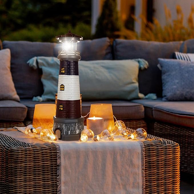 Yardwe Solar Garden Lighthouse Decor Waterproof Outdoor Solar-Powered Lighthouse Statue for Yard Lawn Patio | Lumora