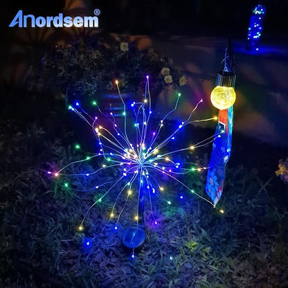 Anordsem Solar Garden Lights Outdoor: 120 LED Sparkler Fireworks Starburst Colorful Lighting - Waterproof DIY Dandelion Outside Yard Art Decorations - Gardening Gifts for Women Grandma