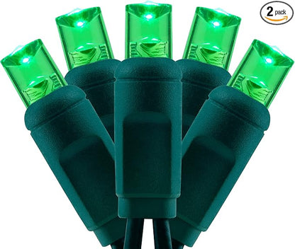 YULETIME Green One-Piece Wide Angle Christmas Lights 140 Count 48 Feet, 2 Sets 70 LED 24 ft High Waterproof 5mm UL Certified String Light (Green)