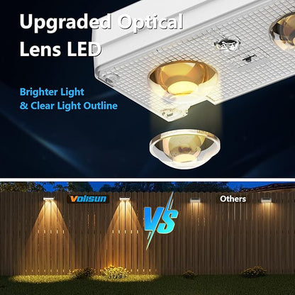 VOLISUN Solar Fence Lights 16 Pack, Warm White, Cool White and RGB Color Glow LED Lamp, IP65 Waterproof Fence Solar Lights Outdoor for Patio, Backyard, Railing, Deck and Wall（White）