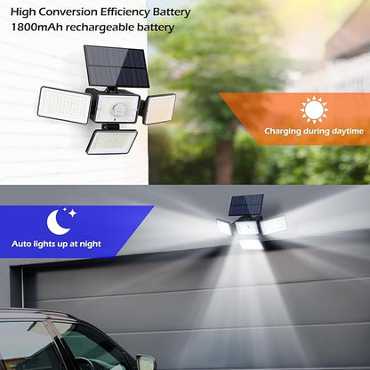 Solar Outdoor Lights 288 LED 2500LM,Motion Sensor Outdoor Light with Remote Control,4 Heads IP65 Waterproof Outdoor Solar Security Lights for Patio Garden Backyard Yard (2 Pack)