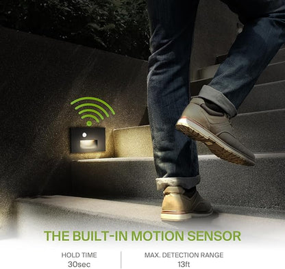 ASD LED Recessed Step Light Fixture, Outdoor & Indoor Stair Tread Lighting | 3CCT, Motion Sensor, Waterproof, ETL Listed | 3W 120LM 3000K-5000K 120V | Staircase Hardwired Illumination | Black