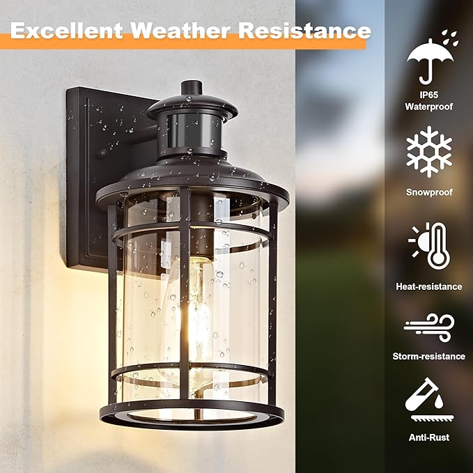 OKELI Motion Sensor Outdoor Wall Lights-Dusk to Dawn Porch Light,Brown Outdoor Lights Fixture,3 Lighting Modes Waterproof Anti-Rust Outdoor Lights for House Porch Garage (2 Pack