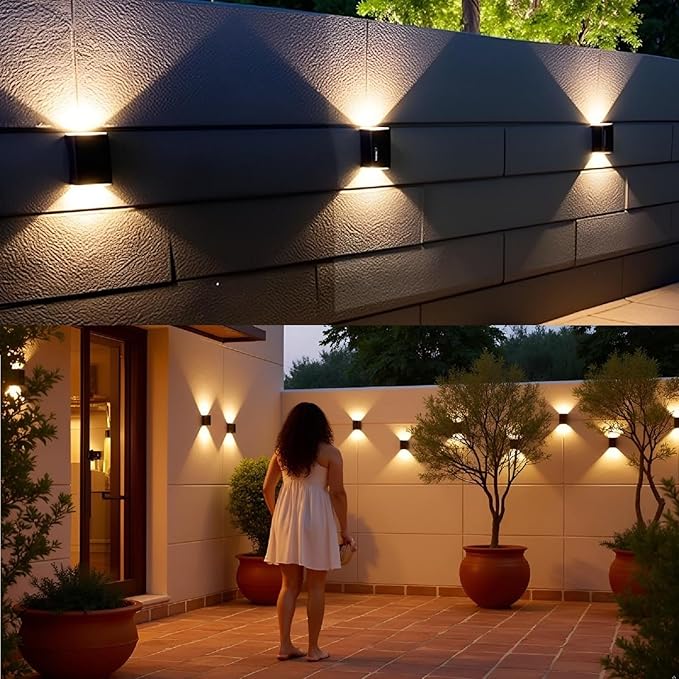 ASLIDECOR Solar Wall Lights UP Down 4 Pack,Illuminate Outdoor Sunlight Sensor Lamp IP65 Waterproof LED Modern Deck Lighting Decor for House Patio Porch
