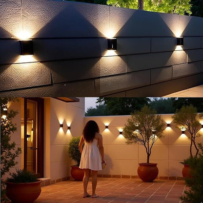 ASLIDECOR Solar Wall Lights UP Down 4 Pack,Illuminate Outdoor Sunlight Sensor Lamp IP65 Waterproof LED Modern Deck Lighting Decor for House Patio Porch
