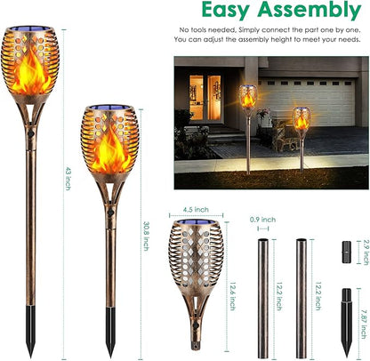 TomCare Solar Lights Upgraded, 43" Higher & Larger Waterproof Flickering Flames 96 LED Torches Outdoor Solar Landscape Decoration Lighting Auto On/Off Pathway Lights for Garden Patio,Bronze (4)