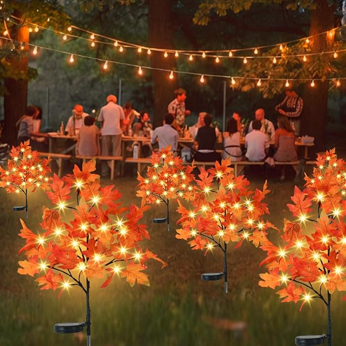 8 Pack Solar Maple Solar Stake Lights 160 LED Waterproof Outdoor Garden Lights for Patio Yard Thanksgiving Decor