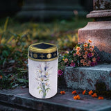 Solar Lighted Lily Cross Print Waterproof Solar Grave Outdoor Lights for Cemetery Landscape Path Flamesless Candle | Lumora