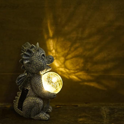 Qeeman Solar Dragon Garden Decor Statues: Patio Porch Balcony Yard Art Lawn Ornaments Outdoor Outside Decorations - Birthday Gifts for Mom Grandma Women