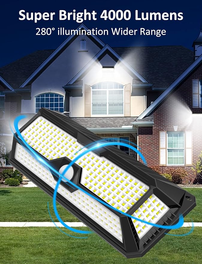 Solar Outdoor Lights - 4000Lm 268 LED Motion Sensor Lights Outdoor, IP65 Waterproof Led Security Lights Bright | Lumora