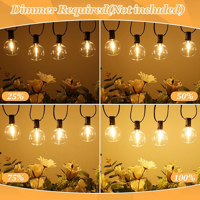 Bosceos 100ft Outdoor G50 LED Globe String Lights Dimmable Waterproof Shatterproof Light Strings with 52 Bulbs | Lumora