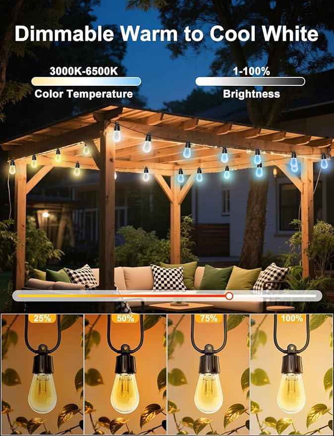 150ft String Lights for Outside, Smart RGB IC Warm White Patio Lights Outdoor Waterproof with Remote & App Control | Lumora