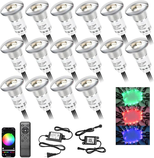 Aluminum Deck Stair Lights Kit, Φ1.02inch Wireless Smart Phone Control Low Voltage RGB Step Lights Waterproof Outdoor Deck Rail Stairs Fence Yard Landscape Lighting, Fit for Alexa, Google Home