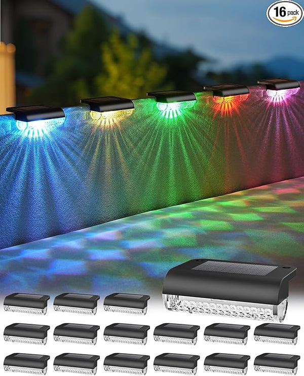 16 Pack Solar Deck Lights Outdoor, RGB Christmas Solar Fence Lights Outdoor Led Powered Christmas Light Waterproof | Lumora