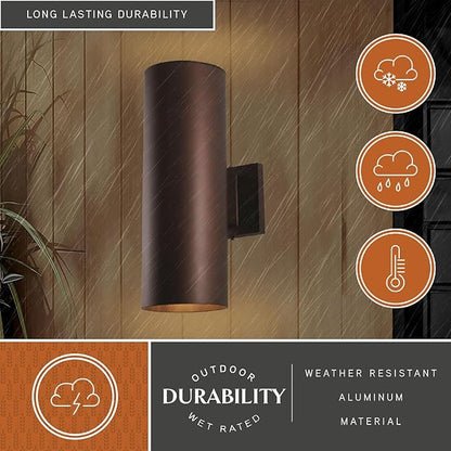 VAXCEL Chiasso Modern Outdoor Porch Light, 5" W x 14.25" H 2-Light Bronze Cylinder Wall Sconce, Waterproof Up and Down Wall Light for Porch, Patio, Deck, or Front Door
