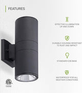 ASD 2 Light Dusk to Dawn Outdoor Wall Light Fixture | 120W E26 Bulb Socket 120V ETL Cylinder Up Down Lights | | Lumora