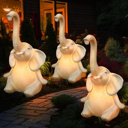 Solar Outdoor Elephant Statues Lights, 3 Pack New Upgraded Solar Garden Lights Outdoor Waterproof Solar Lights for Garden Decor, Christmas, Halloween, Yard, Lawn Elephant Lights